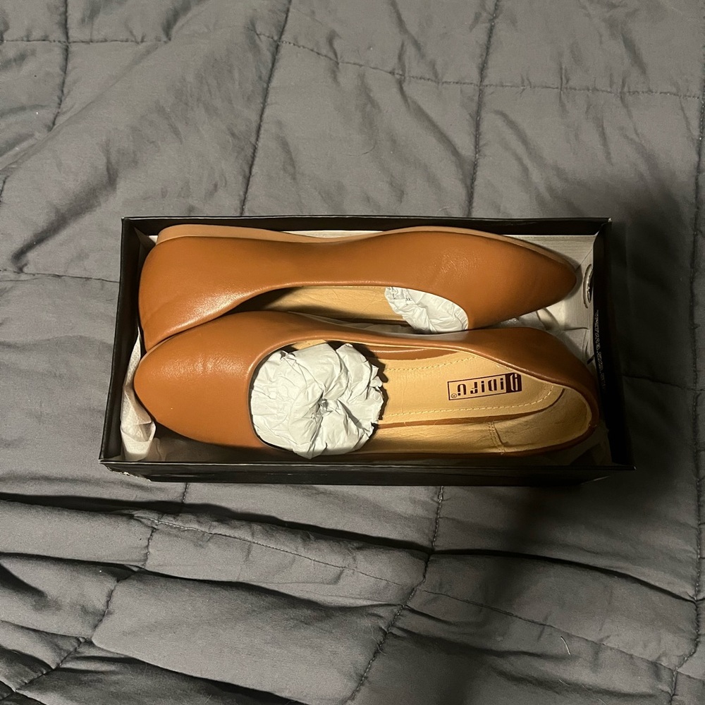 Ash Cognac Leather Ballet Flats